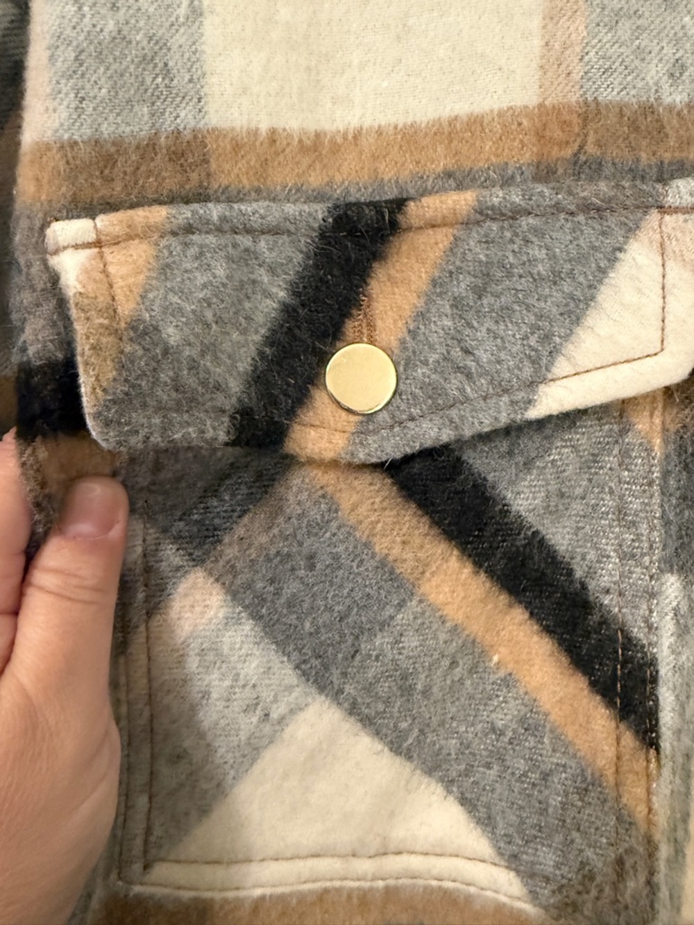 ZARA Plaid Shacket in Cream, Gray & Tan - Picture 4 of 5
